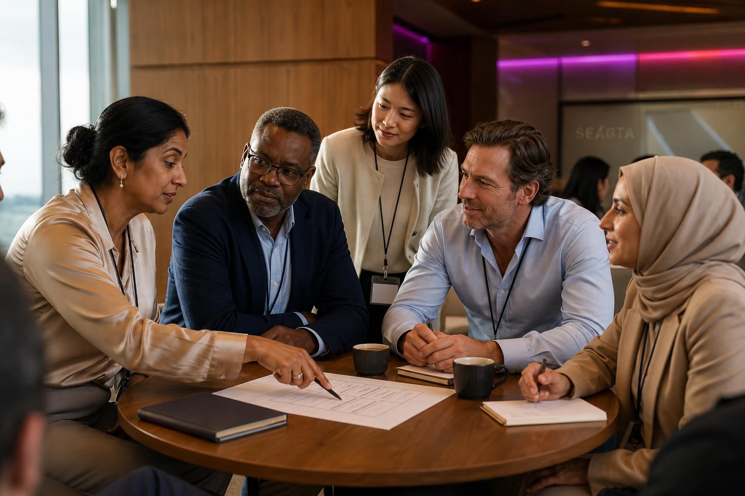 Experienced business professionals in a small-group discussion during a live SEAGTA audit session